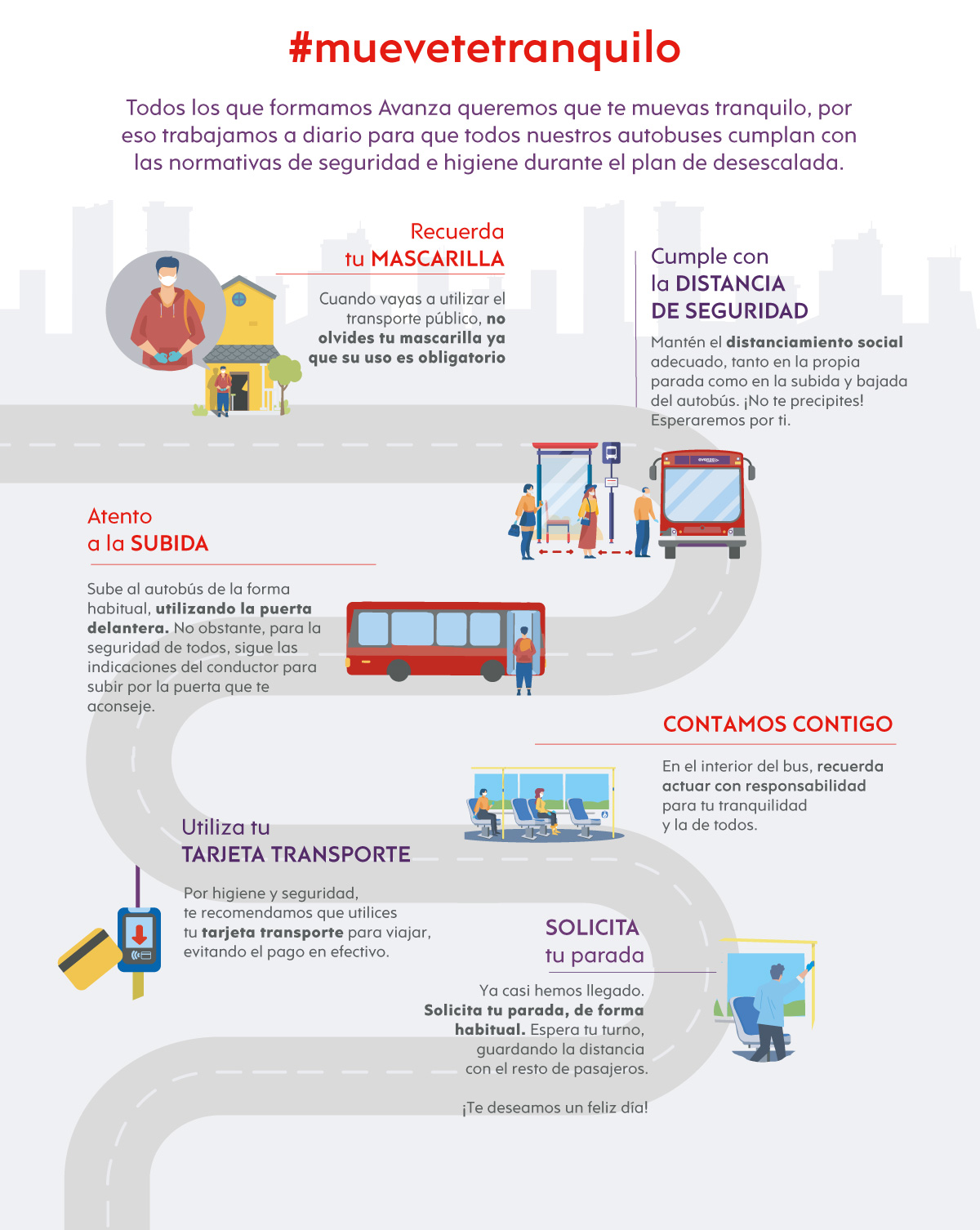Conjunto de imágenes con información sobre la seguridad que brinda el transporte urbano Segovia a los usuarios; así como las reglas de uso del servicio.